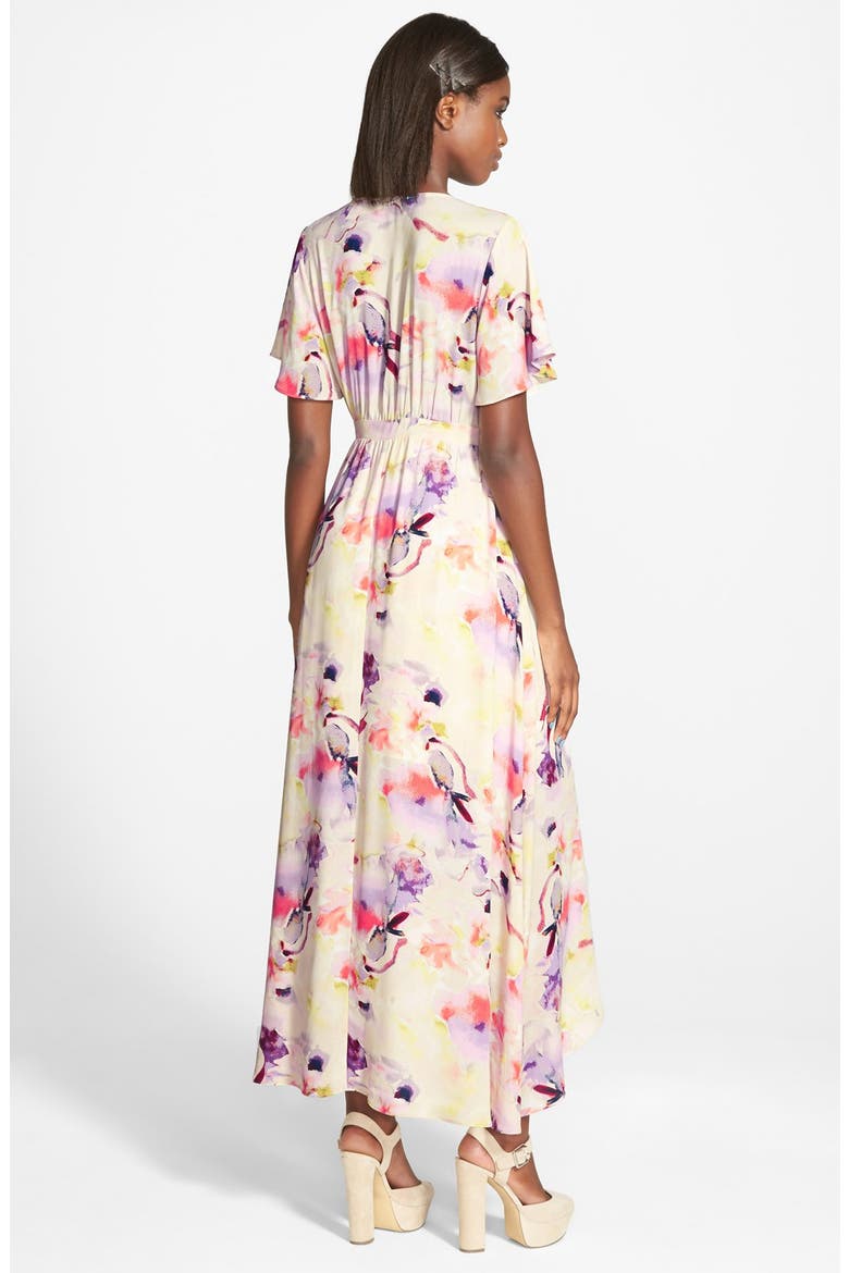 Floral Print High/Low Wrap Dress, Alternate, color, IVORY