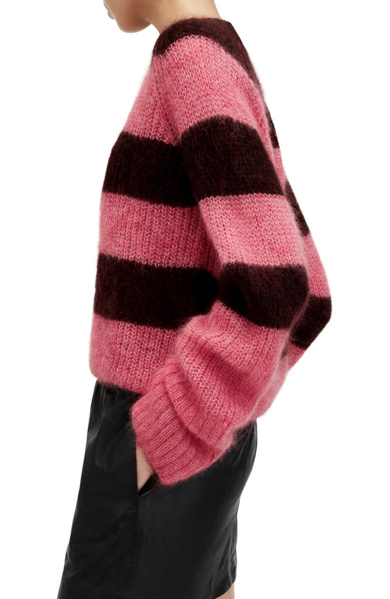 AllSaints Lana Stripe Sweater, Alternate, color, Poppy Pink/ Red