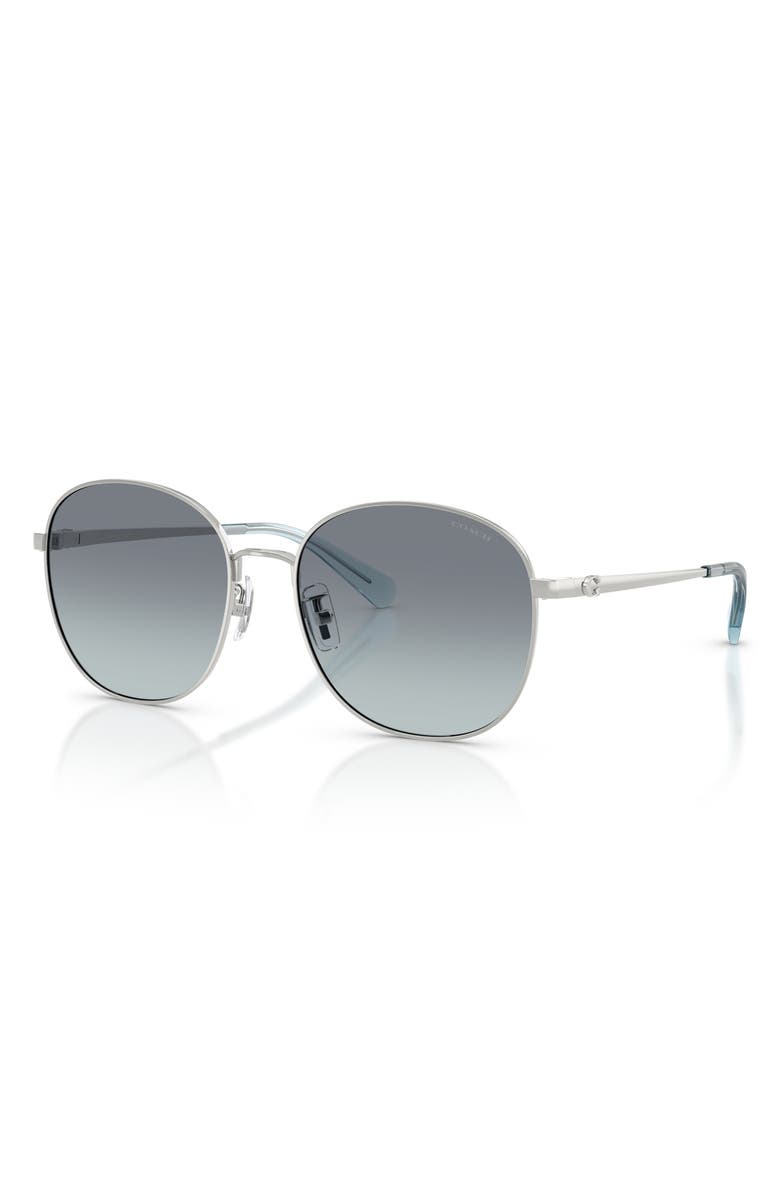 COACH 55mm Round Sunglasses, Alternate, color, Shiny Silver / Ocean Gradient