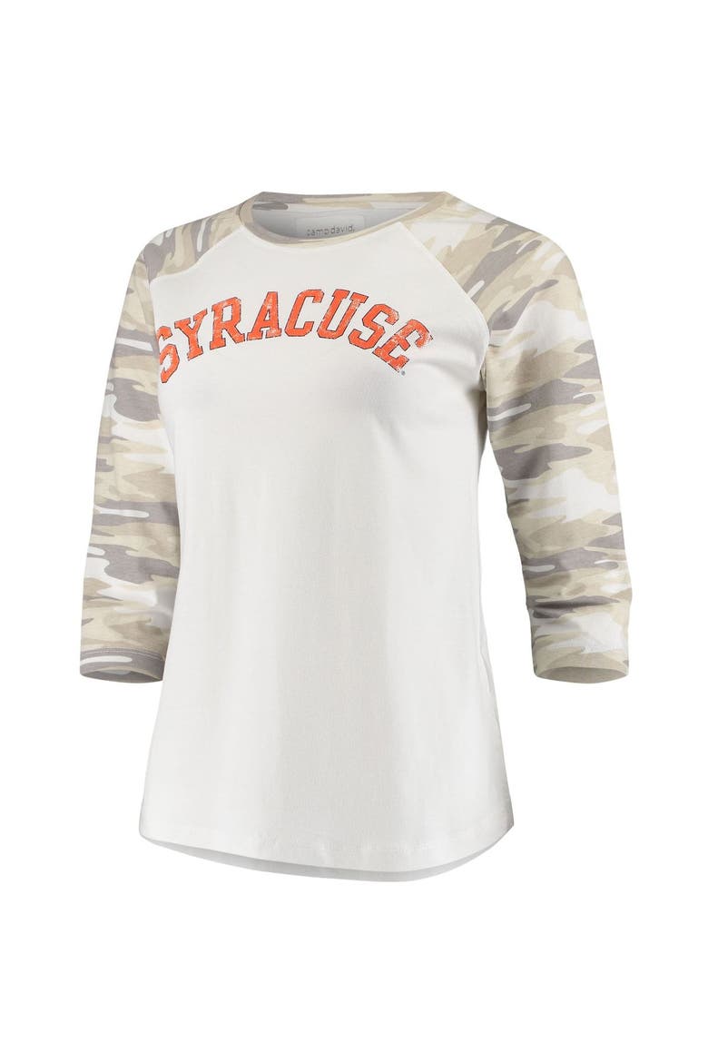 Women's White/Camo Syracuse Orange Boyfriend Baseball Raglan 3/4 Sleeve T-Shirt, Alternate, color, White
