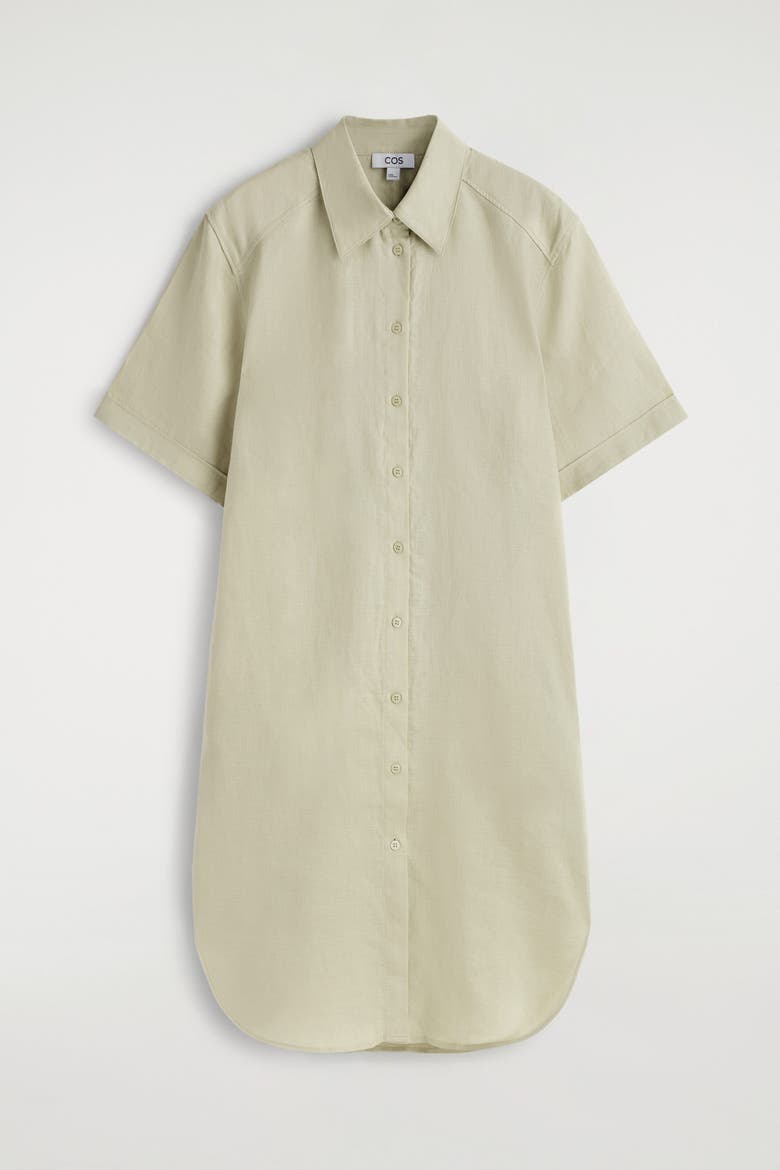 Short-Sleeved Linen Shirt Dress, Alternate, color, BEIGE