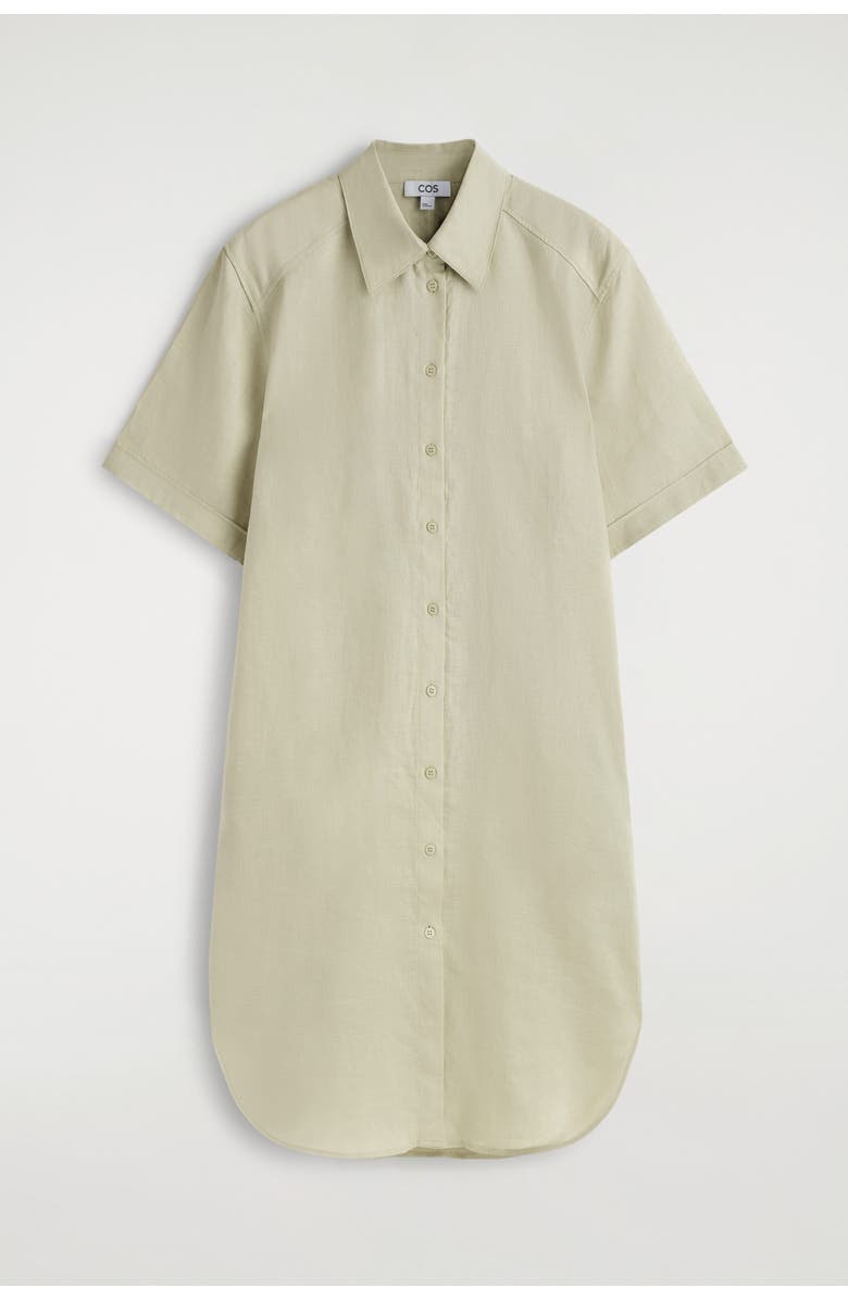 COS Short-Sleeved Linen Shirt Dress, Alternate, color, Beige