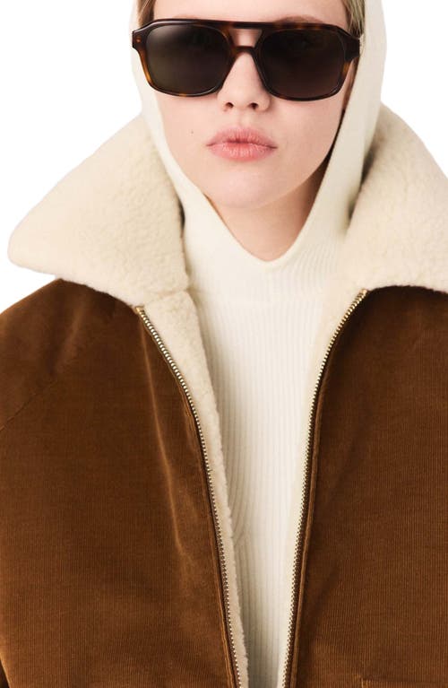 Maje Womens Camel Cropped Shearling-collar Cord Jacket In Brown