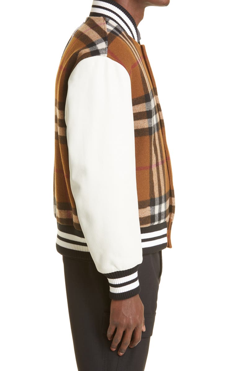 Burberry Felton B Logo Check Wool Blend Varsity Jacket, Alternate, color,
