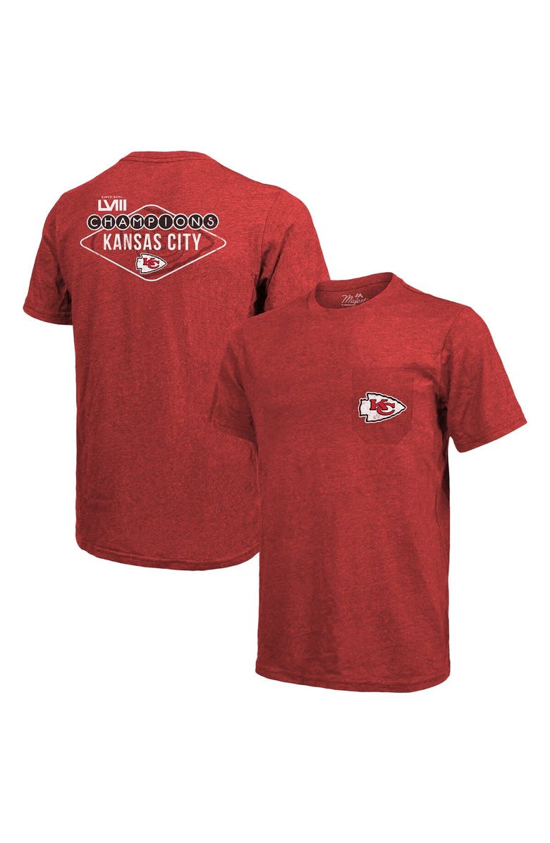 Majestic Threads Men's Majestic Threads Red Kansas City Chiefs Super Bowl LVIII Champions Tri-Blend Pocket T-Shirt, Main, color, 