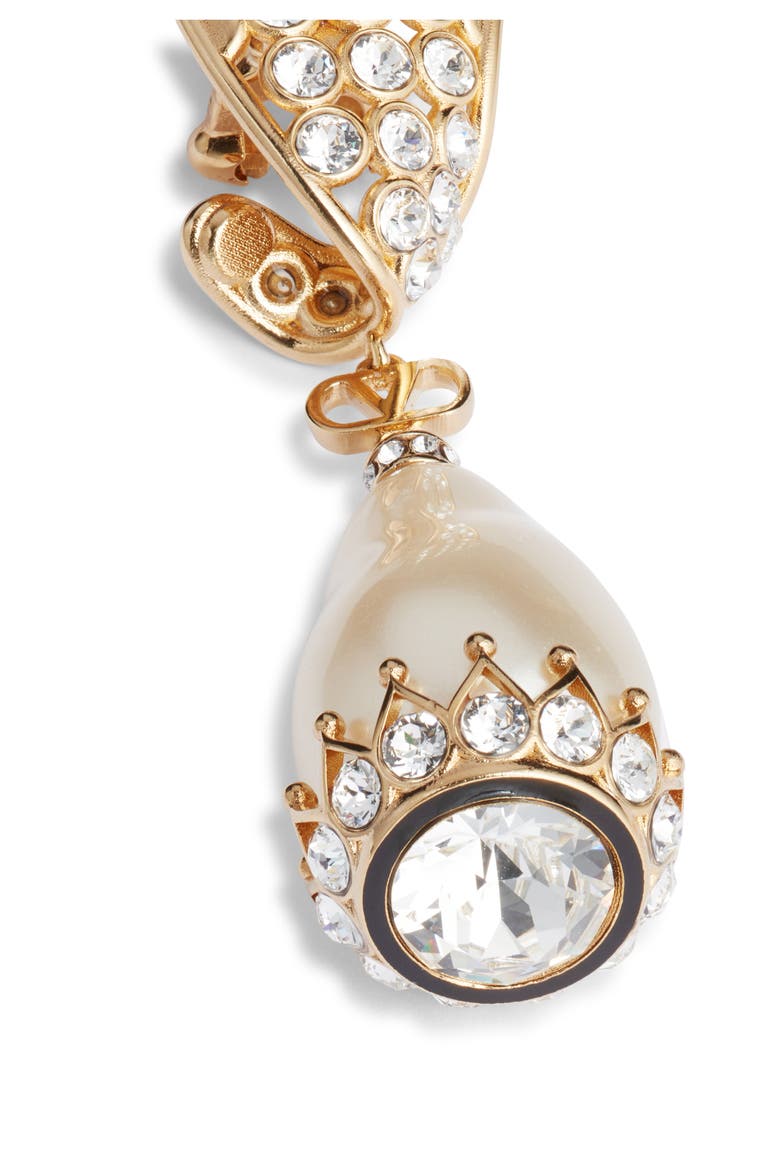 Poetiques des Gouttes Faux Pearl & Swarovski Crystal Drop Clip-On Earrings, Alternate, color, ORO/NERO/CRYSTAL/CREAM