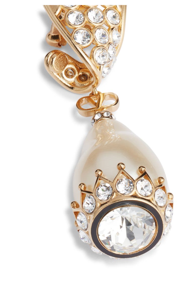 Valentino Garavani Poetiques des Gouttes Faux Pearl & Swarovski Crystal Drop Clip-On Earrings, Alternate, color, Oro/Nero/Crystal/Cream