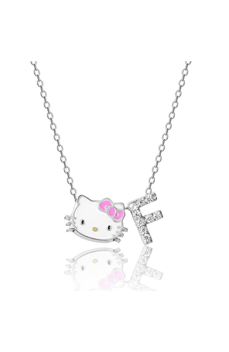 Hello Kitty Silver Plated Enamel Pave Initial Slider Necklace, Main, color, Silver