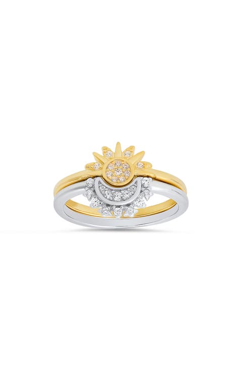 Set of 2 Two-Tone Sun & Moon Rings