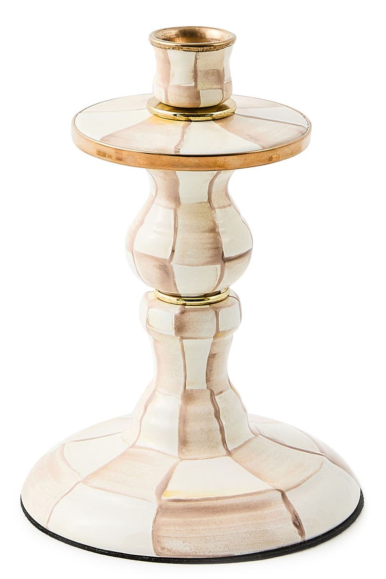 Small Mocha Check Candlestick Holder, Main, color, MOCHA