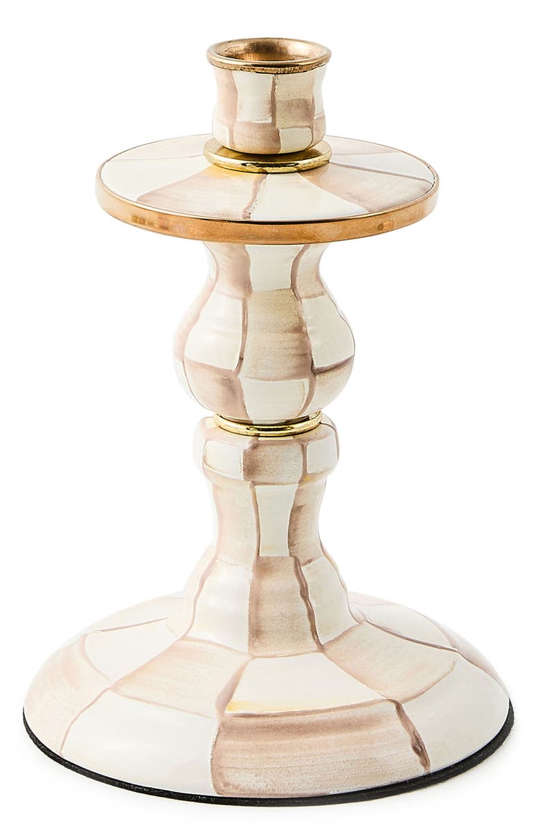 MACKENZIE CHILDS Small Mocha Check Candlestick Holder, Main, color, Mocha