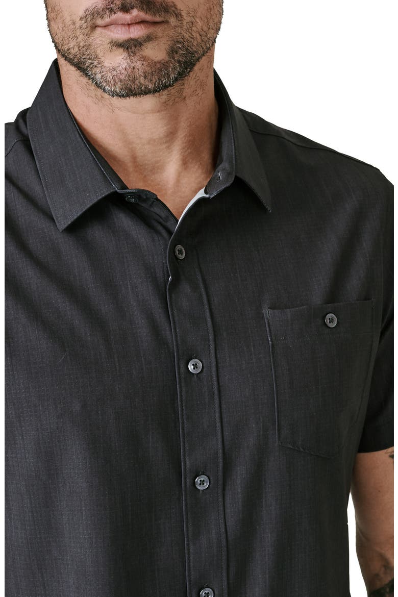 Pisco Micropattern Performance Short Sleeve Button-Up Shirt, Alternate, color, BLACK