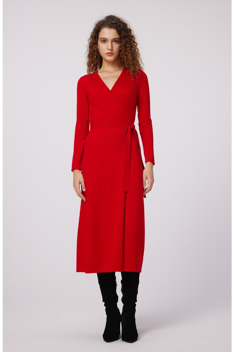 Astrid Long Sleeve Wool & Cashmere Wrap Sweater Dress, Alternate, color, AKANE
