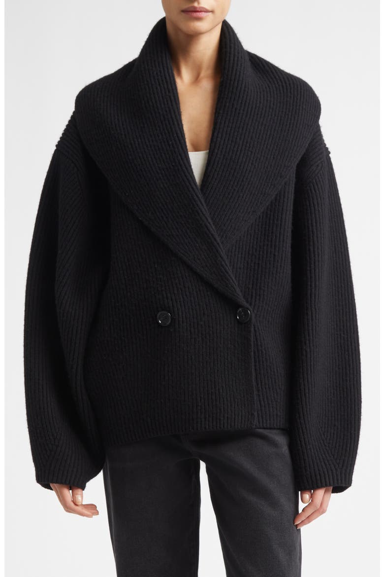 Shawl Collar Wool Rib Cardigan, Main, color, BLACK