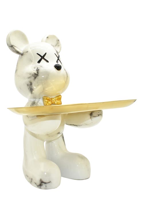 Kinetic Butler Mouse With Tray Sculpture In Off-white Marble
