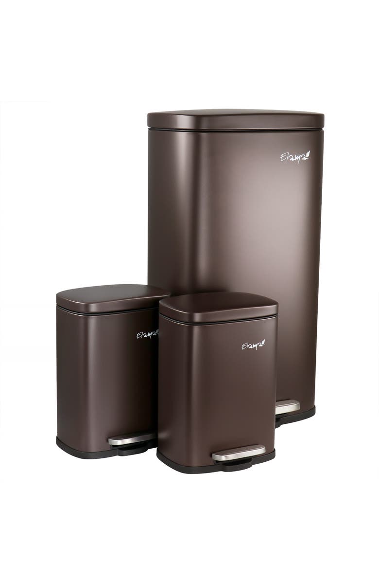 Elama 3 Piece 8 Gallon and 1.3 Gallon Stainless Steel Step Trash Bin Combo Set with Slow Close Mechanism, Main, color,