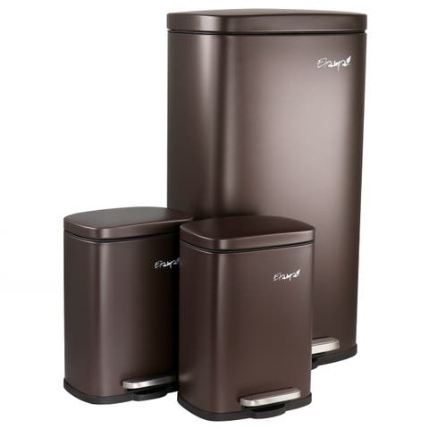 3 Piece 8 Gallon and 1.3 Gallon Stainless Steel Step Trash Bin Combo Set with Slow Close Mechanism