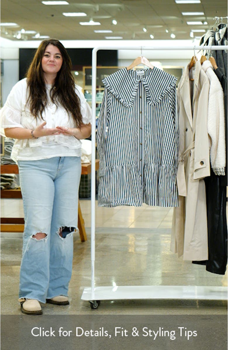 Stripe Collar Long Sleeve Organic Cotton Shift Dress, sales video thumbnail