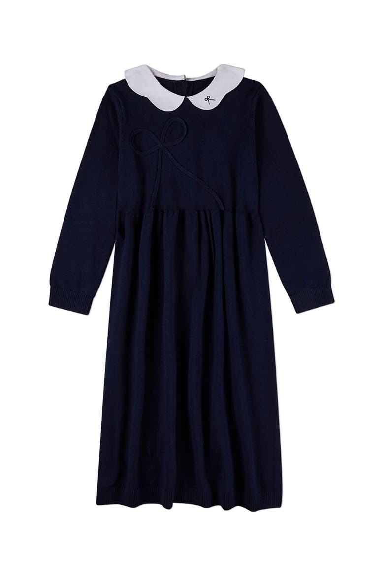Maxi Dress with Scalloped Pop Collar and Bow Accents, Main, color, Navy-White