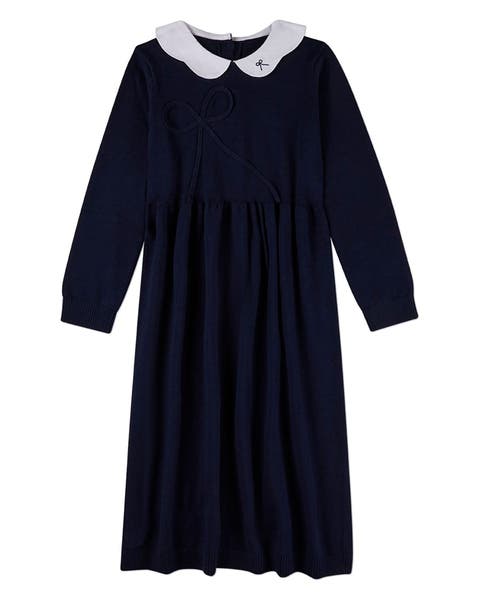 Maxi Dress with Scalloped Pop Collar and Bow Accents