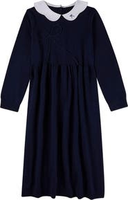 MiniMoi Maxi Dress with Scalloped Pop Collar and Bow Accents