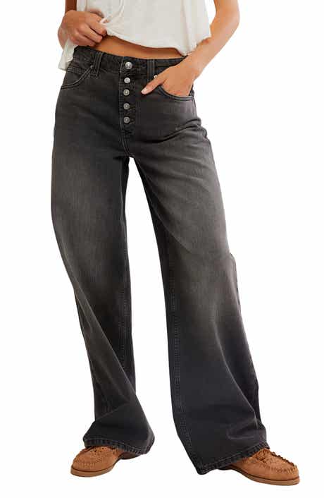Nia Button Fly Wide Leg Jeans