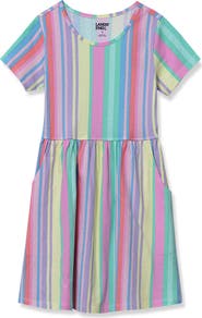 Lands' End Girls Short Sleeve Gathered Waist Jersey Dress