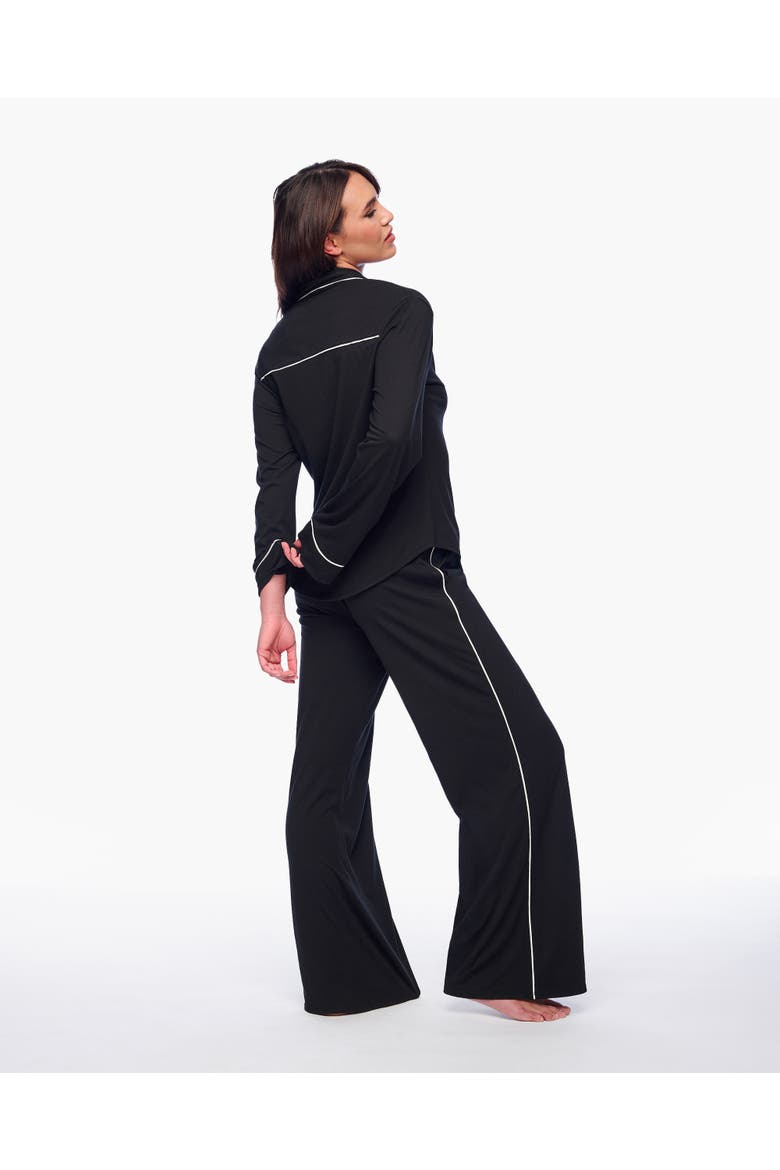 Pima Lusso Ls Top And Pj Set, Alternate, color, Black/Moon Ivory