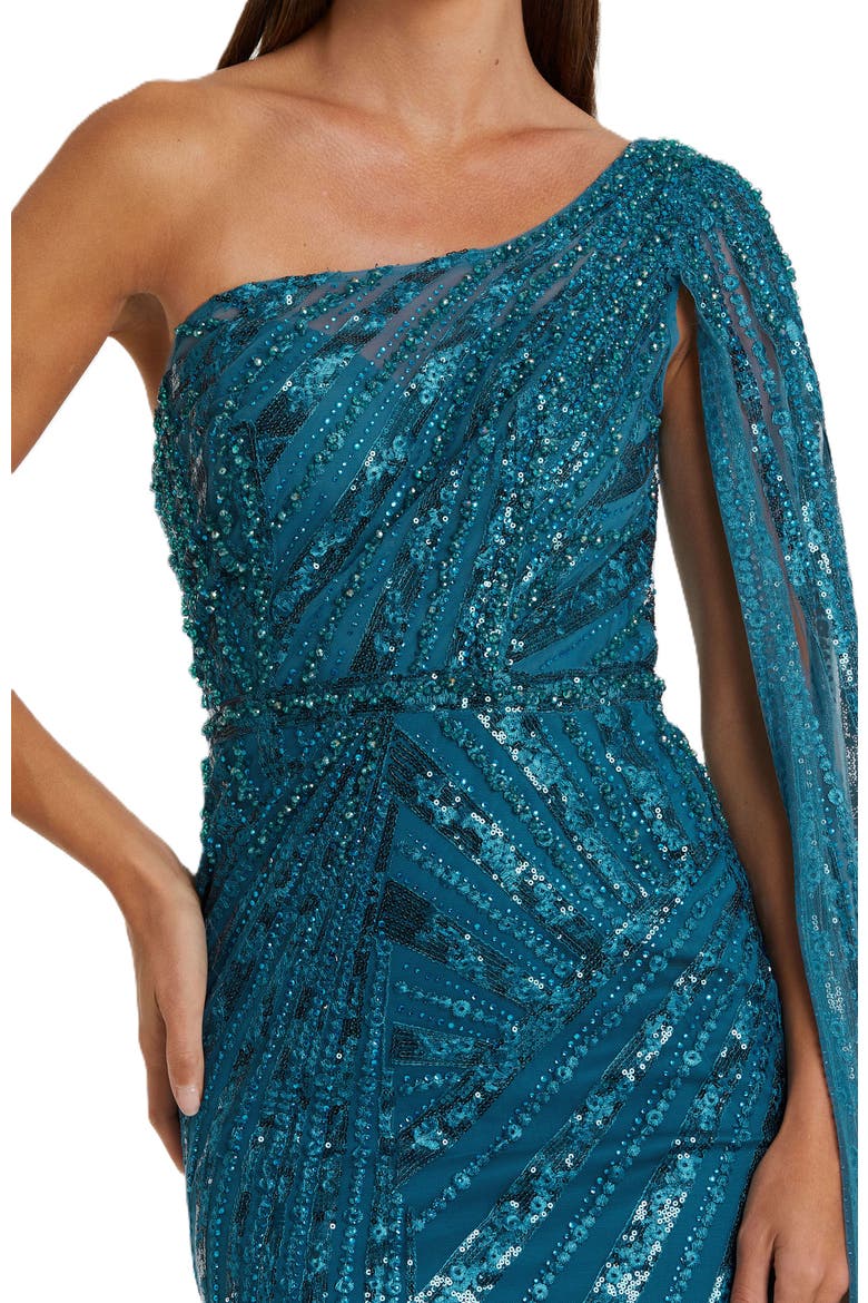 One Shoulder Cape Sleeve Embellished Gown, Alternate, color, OCEAN BLUE