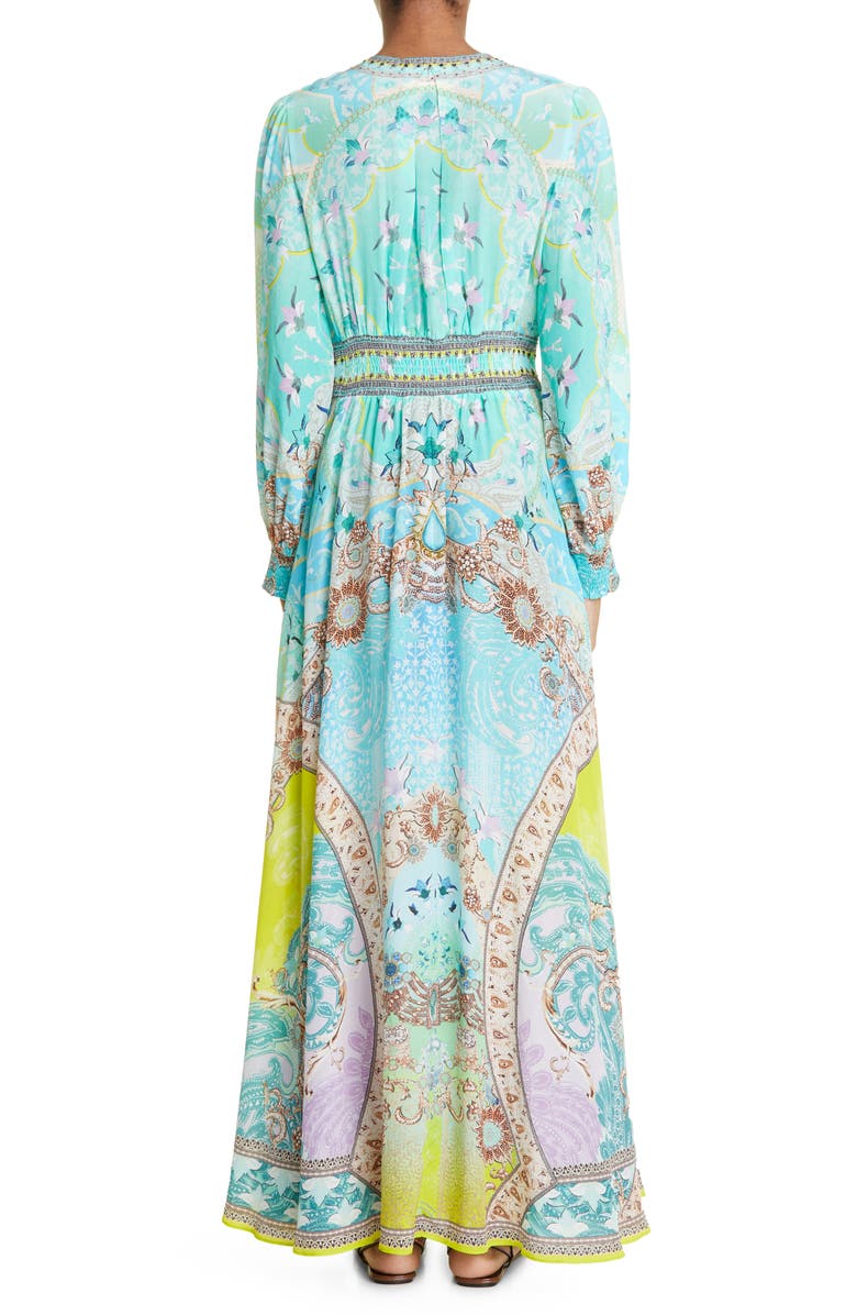 Camilla Turn Back Time Embellished Long Sleeve Silk Maxi Dress, Alternate, color, 