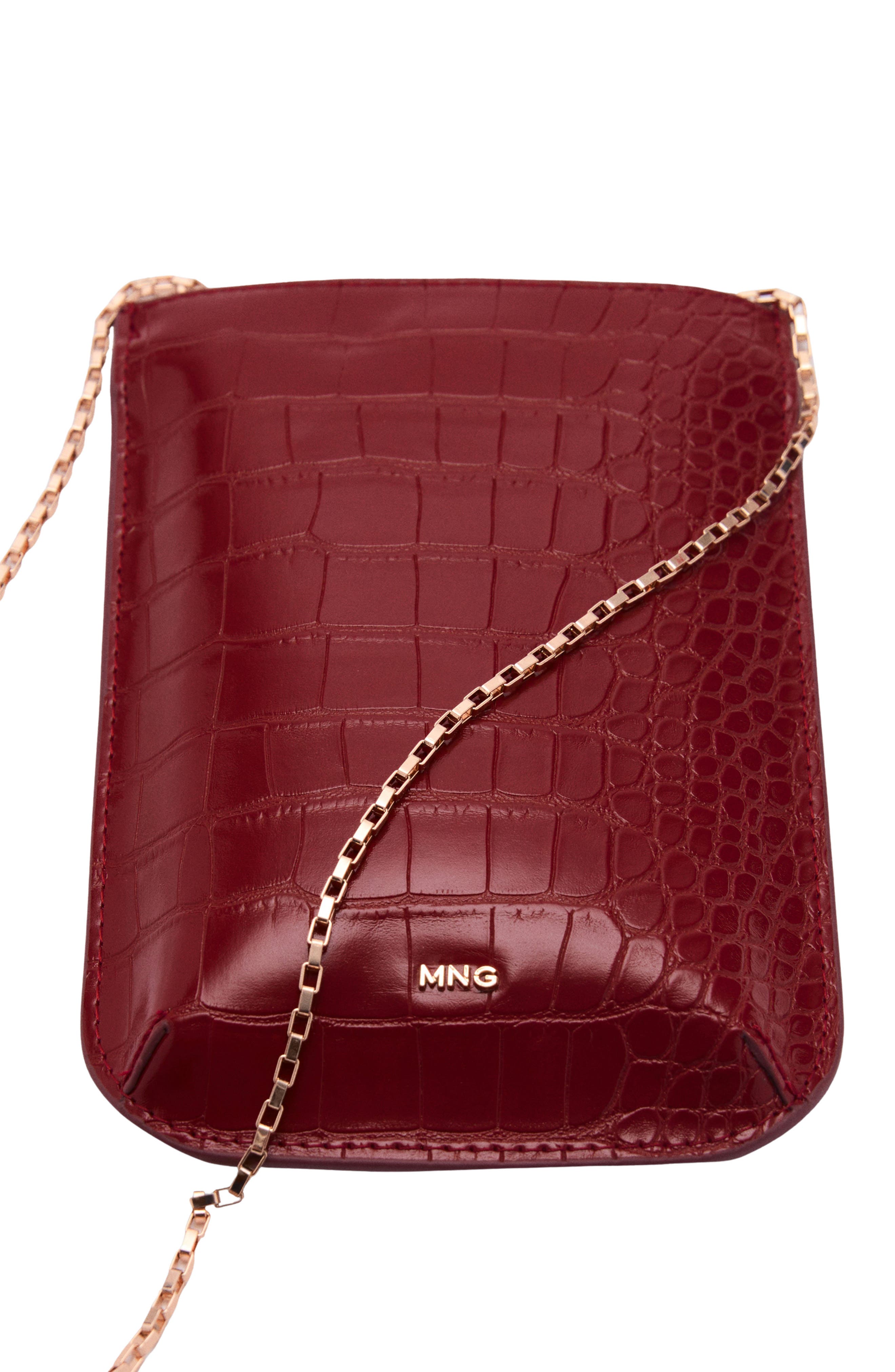 MANGO Croc Embossed Faux Leather Phone Pouch, Main, color, 