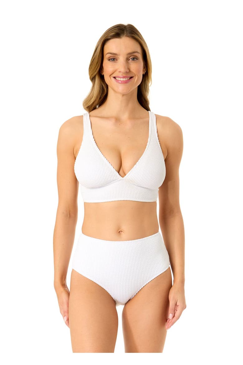Women's Live In Color Textured Shirred Soft Band Bralette Bikini Swim Top, Alternate, color, White