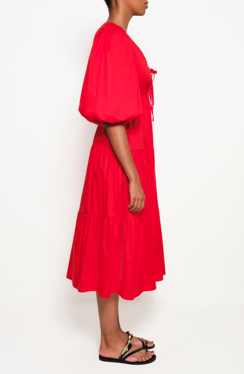 The Lulo Project Lilies Tie Front Stretch Cotton Midi Dress, Alternate, color, Red