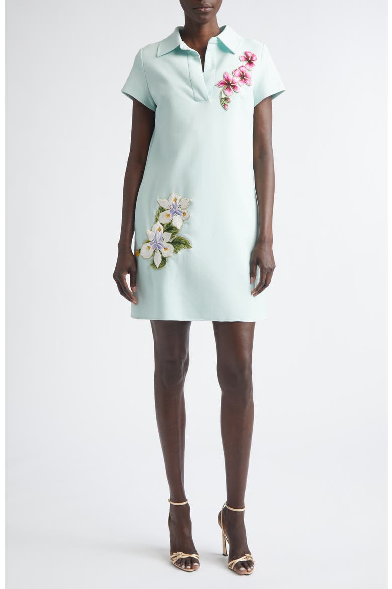 Embroidered Appliqué Stretch Wool Polo Dress, Main, color, SALTWATER