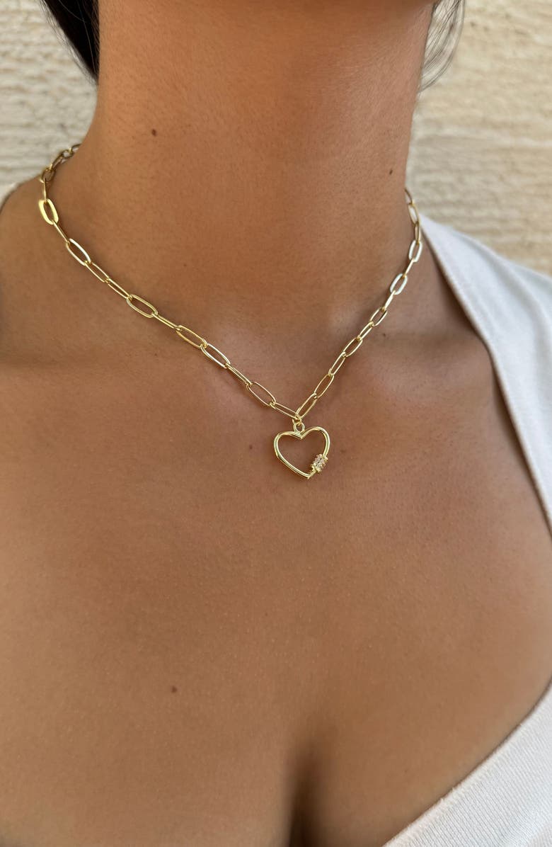 Adornia Cubic Zirconia Carabiner Heart Pendant Necklace, Alternate, color, Gold