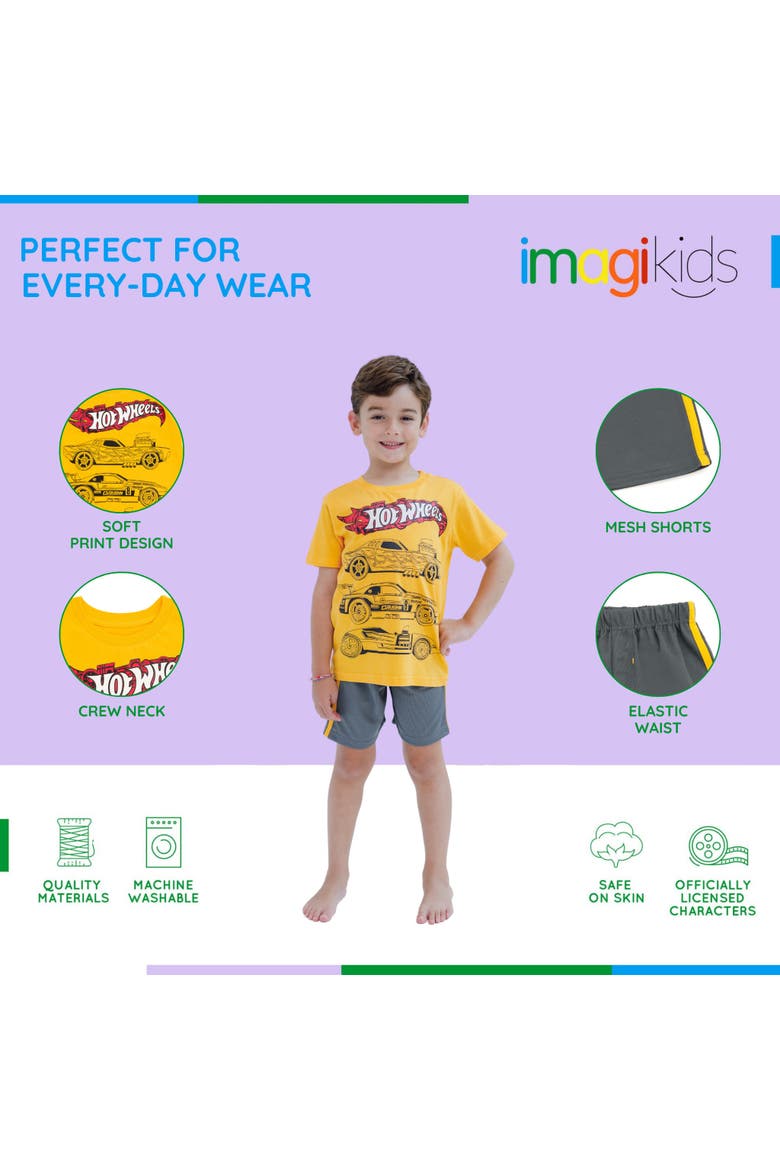 T-Shirt and Mesh Shorts Set, Alternate, color, Hot Wheels Yellow