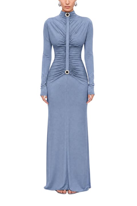 Stone Detail Draped Maxi Dress
