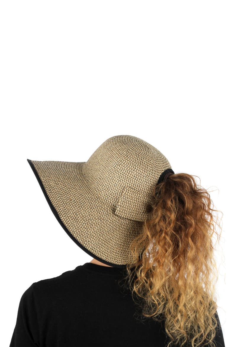 DAVID AND YOUNG Marled Straw Ponytail Floppy Hat, Alternate, color, BLACK