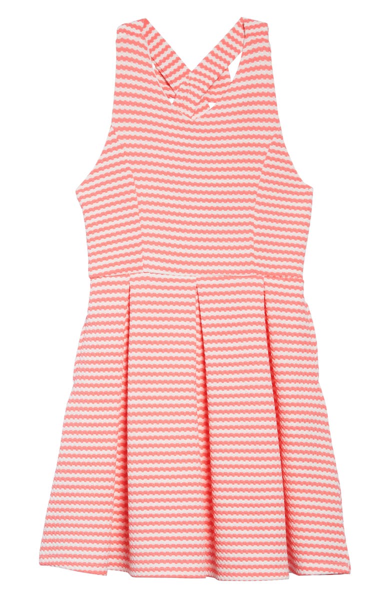 Ava & Yelly Stripe Bow Back Skater Dress, Main, color, Coral White
