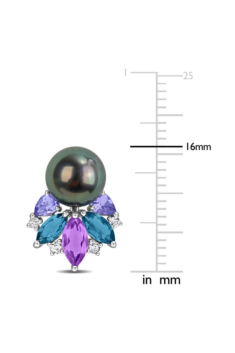 8-8.5mm Cultured Tahitian Pearl & Gemstone Cluster Earrings, Alternate, color, SILVER/ MULTI