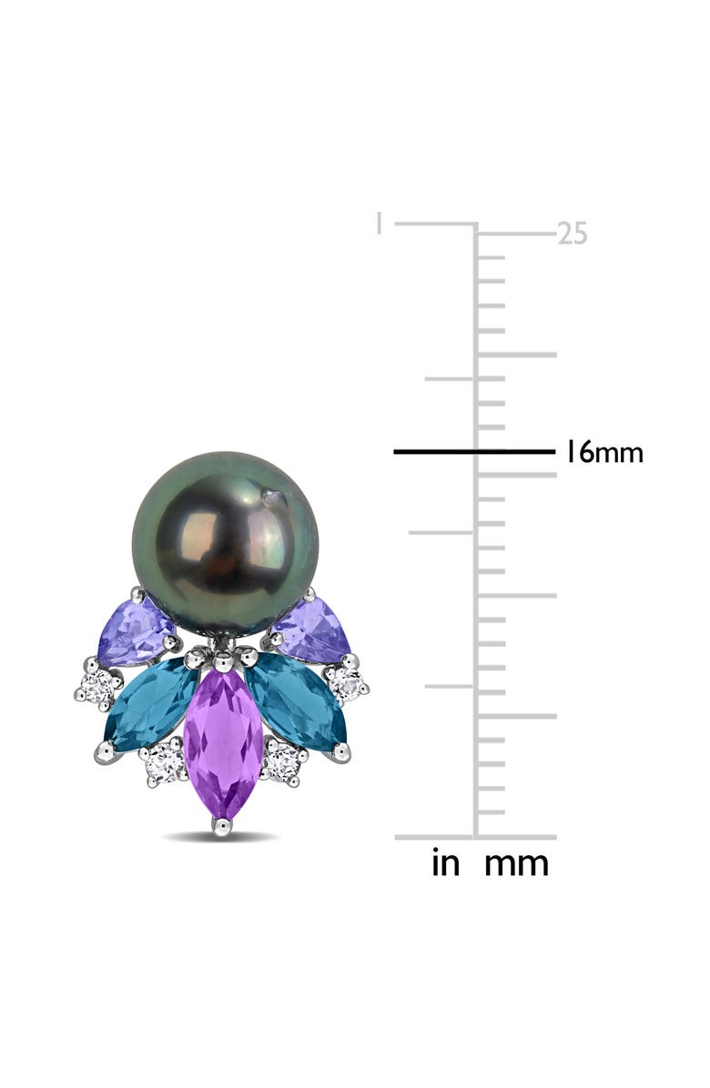 DELMAR 8-8.5mm Cultured Tahitian Pearl & Gemstone Cluster Earrings, Alternate, color, Silver/ Multi