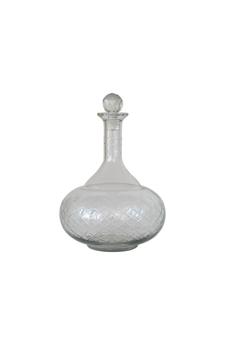 Storied Home Round Reclaimed Etched Glass Decanter with Tall Neck, Main, color, Clear