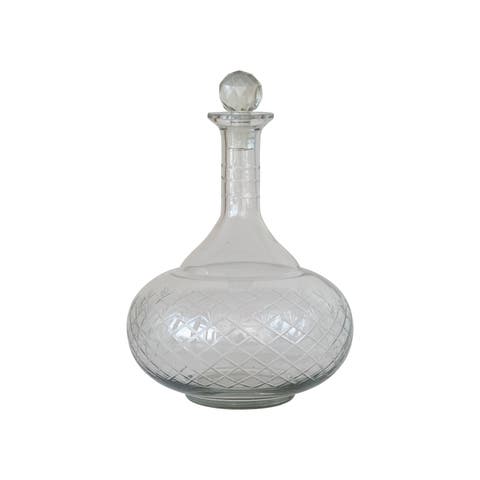 Round Reclaimed Etched Glass Decanter with Tall Neck