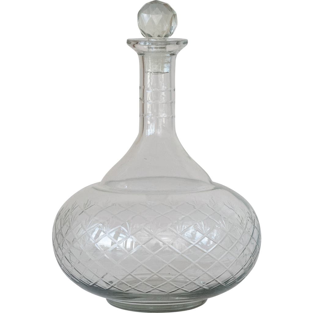 Storied Home Round Reclaimed Etched Glass Decanter With Tall Neck In Transparent