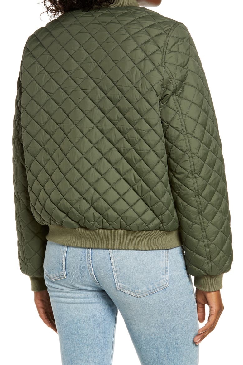 Reversible Quilted & Faux Shearling Bomber Jacket, Alternate, color, OLIVE / CREAM