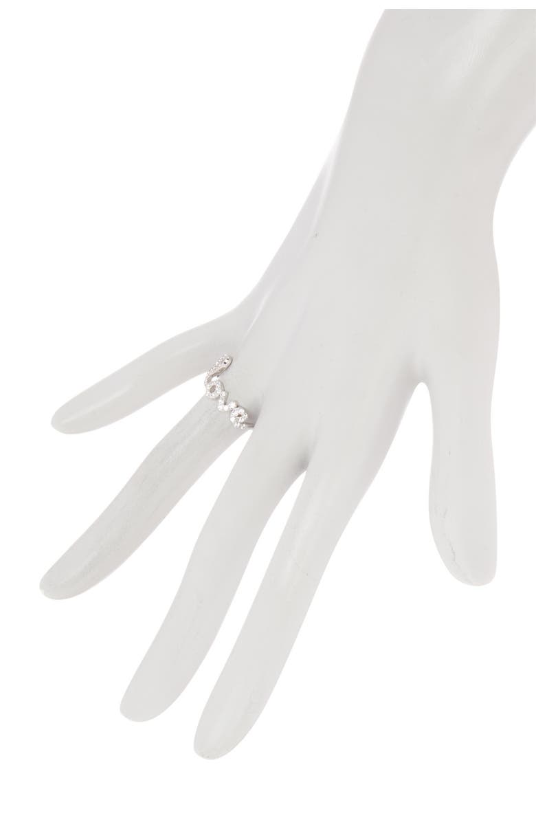 Adornia White Rhodium Plated Pavé Swarovski Crystal Cursive Love Ring, Alternate, color,