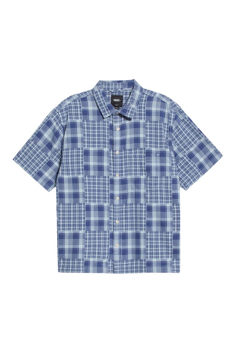 Larkspur Mixed Plaid Cotton Button-Up Shirt, Main, color, TRUE NAVY