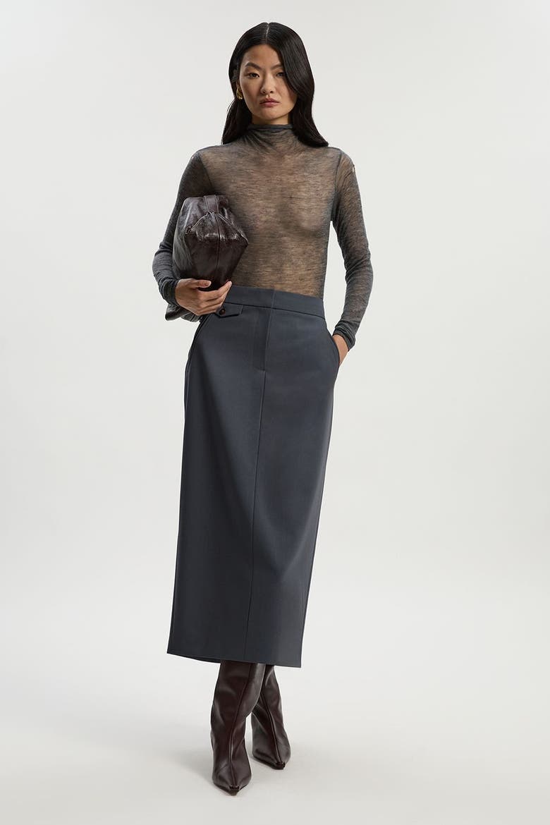 Tailored Twill Pencil Maxi Skirt, Alternate, color, Grey