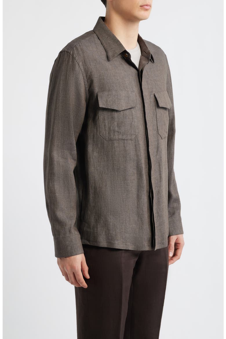 Relaxed Fit Linen Overshirt, Alternate, color, DARK BROWN