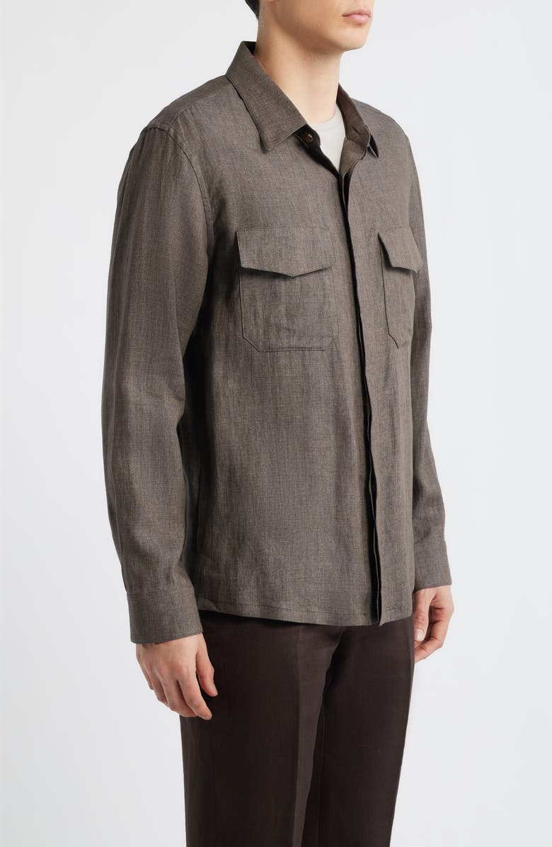 Canali Relaxed Fit Linen Overshirt, Alternate, color, Dark Brown